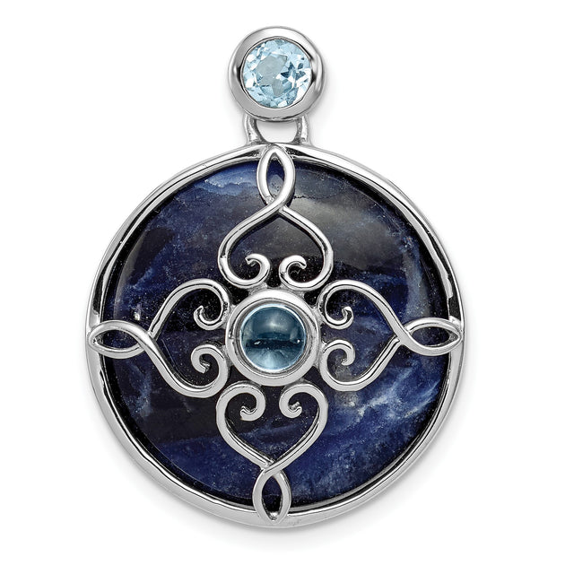 Sterling Silver Celtic Knot Pendant with Sky Blue Topaz and Sodalite Accent