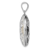 Sterling Silver Round Pendant with Mother-of-Pearl and Onyx, Floral Cross Design