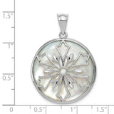 Sterling Silver Round Pendant with Mother-of-Pearl and Onyx, Floral Cross Design