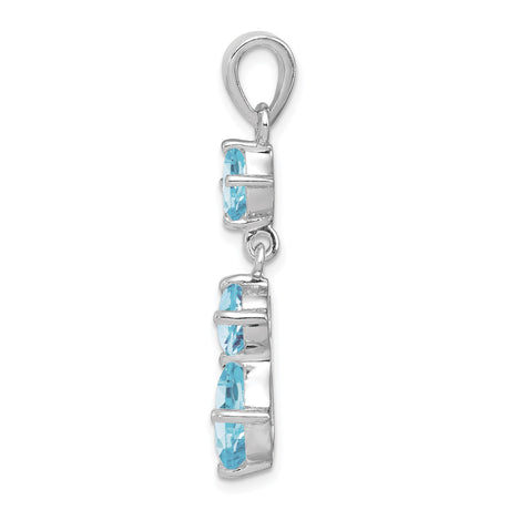 Sterling Silver Pendant with Pear Cut and Round Swiss Blue Topaz, Minimalist Design for Women