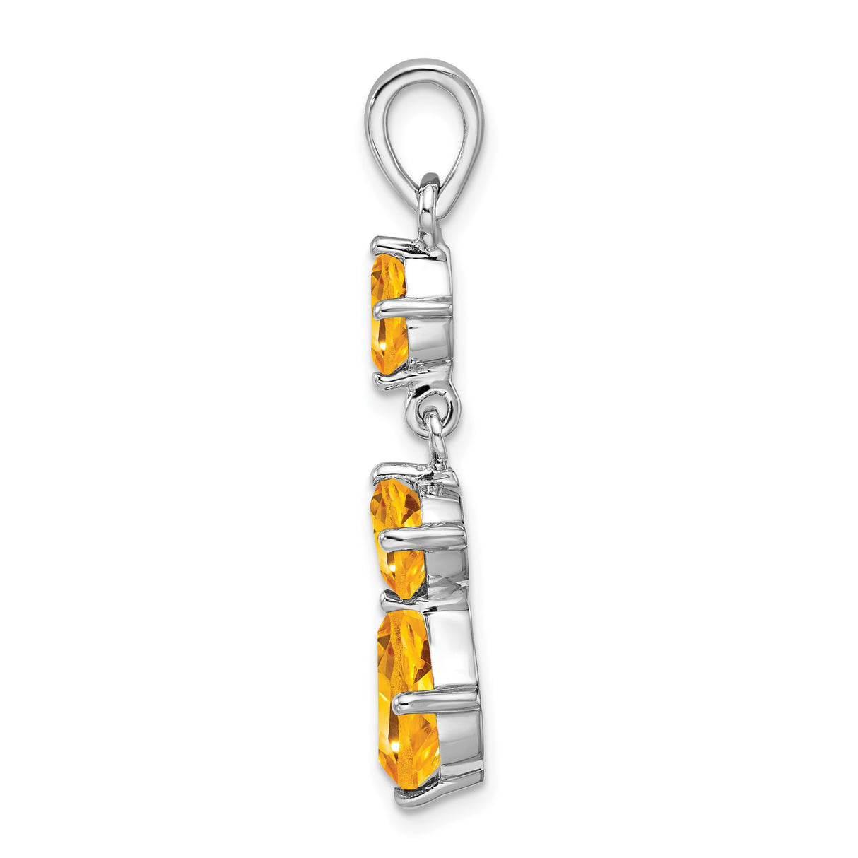 Sterling Silver Pendant with Pear and Round Citrine, Vertical Dangle November Birthstone Jewelry