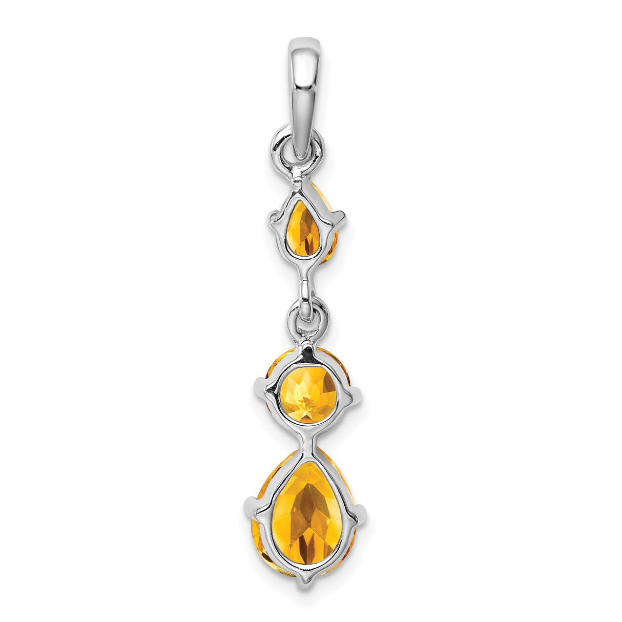 Sterling Silver Pendant with Pear and Round Citrine, Vertical Dangle November Birthstone Jewelry