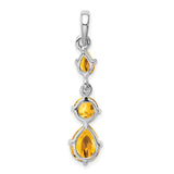 Sterling Silver Pendant with Pear and Round Citrine, Vertical Dangle November Birthstone Jewelry