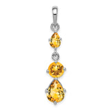 Sterling Silver Pendant with Pear and Round Citrine, Vertical Dangle November Birthstone Jewelry