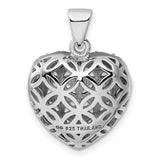 Sterling Silver Heart Pendant with Garnet, Intricate Filigree and Floral Design for Women