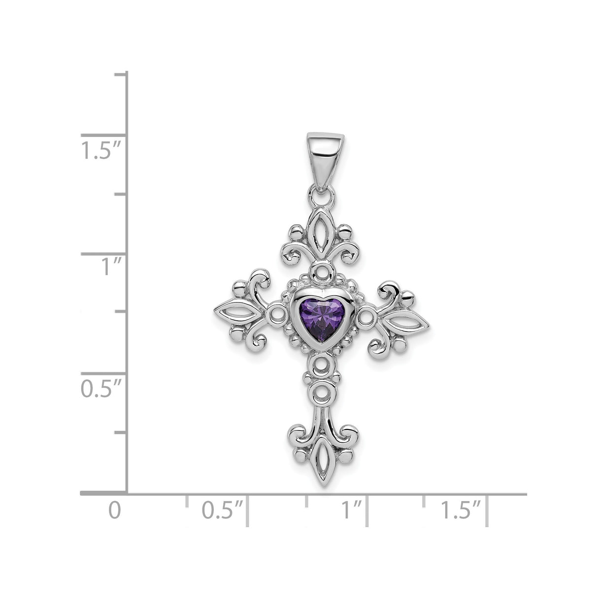 Sterling Silver Cross Pendant with Amethyst, Filigree Openwork and Vintage Baroque Design