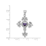 Sterling Silver Cross Pendant with Amethyst, Filigree Openwork and Vintage Baroque Design