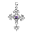 Sterling Silver Cross Pendant with Amethyst, Filigree Openwork and Vintage Baroque Design