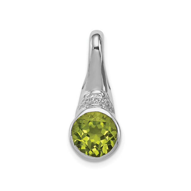 Sterling Silver Peridot Pendant with Cubic Zirconia Accents, Floral Motif August Birthstone Jewelry