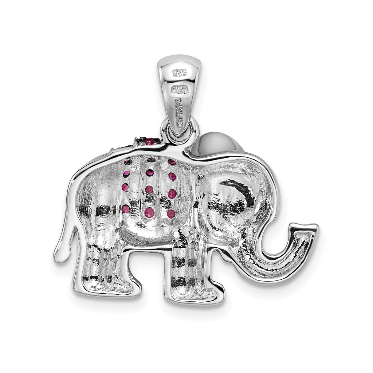Sterling Silver Elephant Pendant with Rhodolite Garnet, Spiritual Animal Jewelry for Women