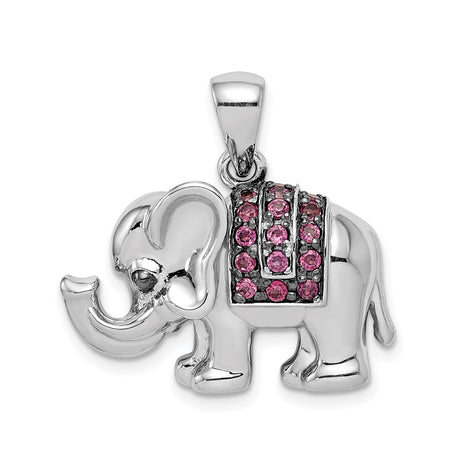 Sterling Silver Elephant Pendant with Rhodolite Garnet, Spiritual Animal Jewelry for Women