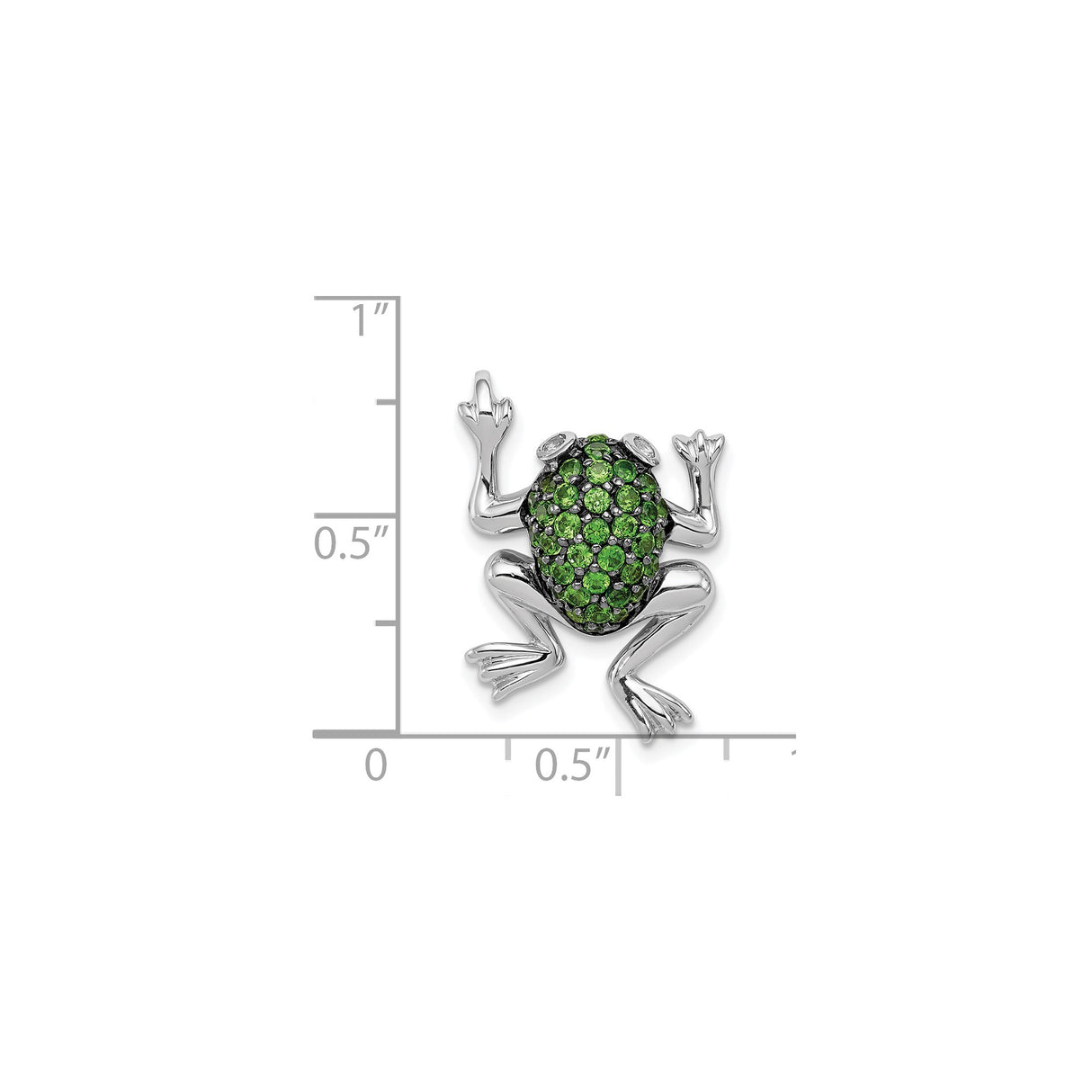 Sterling Silver Frog Pendant with White Topaz and Chrome Diopside, Nature-Inspired Jewelry