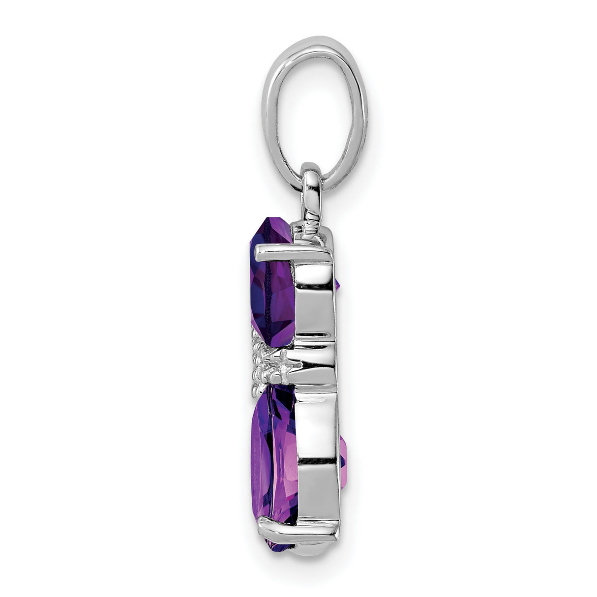 Amethyst and Diamond Cat Charm Pendant in Real 925 Sterling Silver