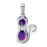 Amethyst and Diamond Cat Charm Pendant in Real 925 Sterling Silver