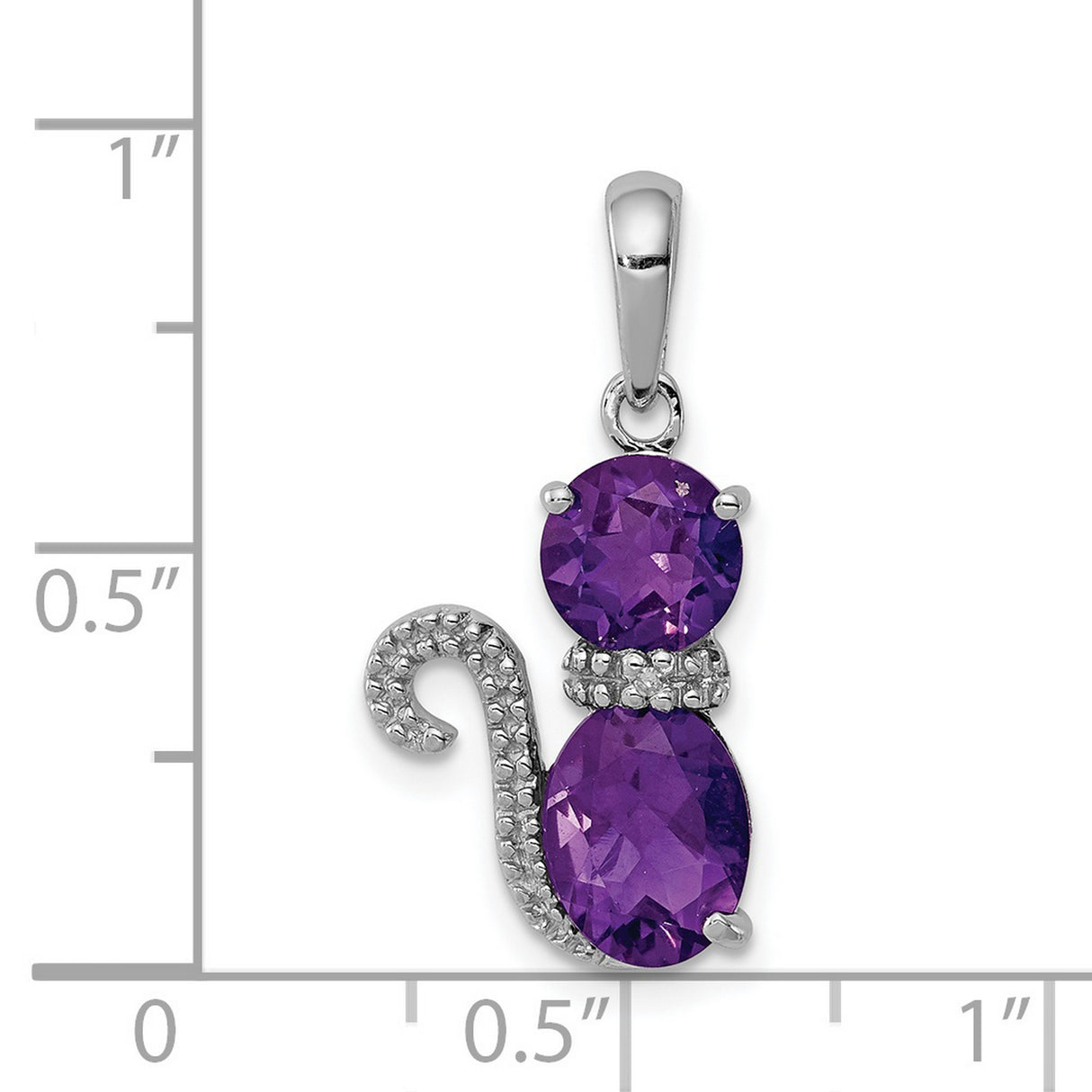 Amethyst and Diamond Cat Charm Pendant in Real 925 Sterling Silver