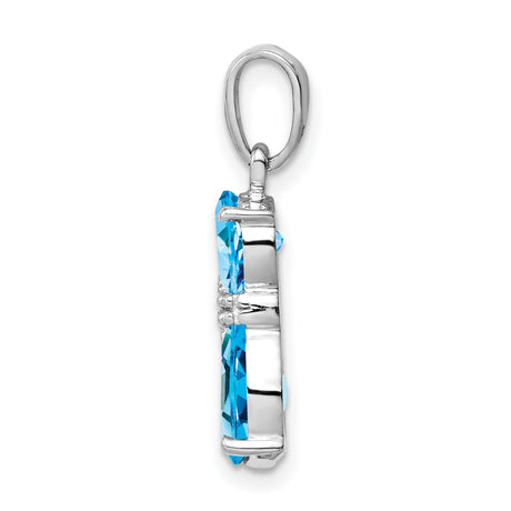 Blue Topaz and Diamond Cat Charm Pendant in Real 925 Sterling Silver