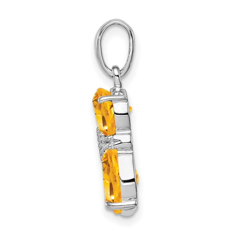 Citrine and Diamond Cat Charm Pendant in Real 925 Sterling Silver