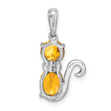 Citrine and Diamond Cat Charm Pendant in Real 925 Sterling Silver