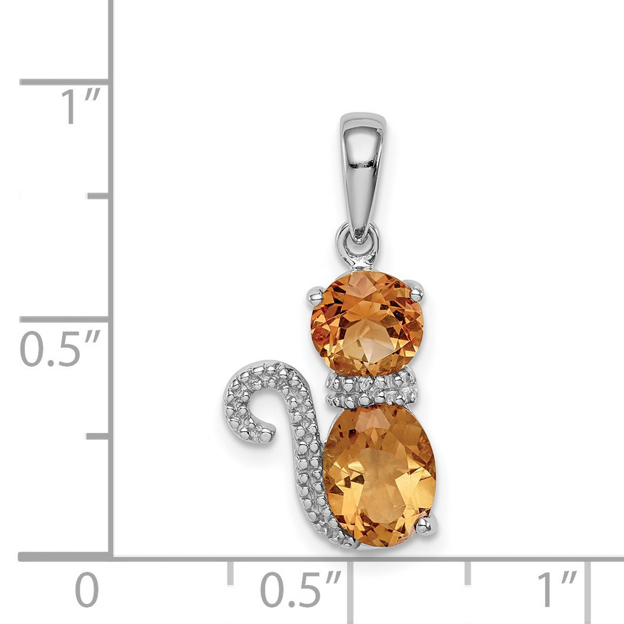 Citrine and Diamond Cat Charm Pendant in Real 925 Sterling Silver