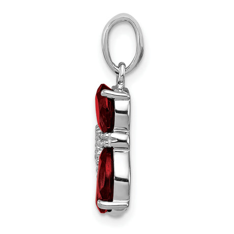 Garnet and Diamond Cat Charm Pendant in Real 925 Sterling Silver