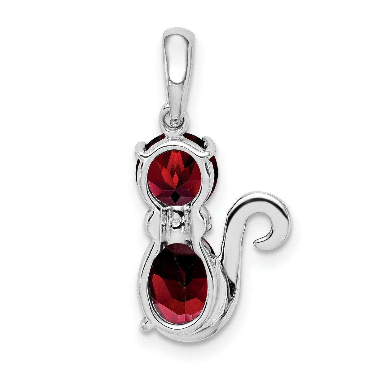 Garnet and Diamond Cat Charm Pendant in Real 925 Sterling Silver