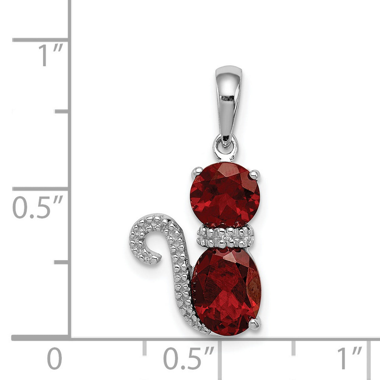 Garnet and Diamond Cat Charm Pendant in Real 925 Sterling Silver