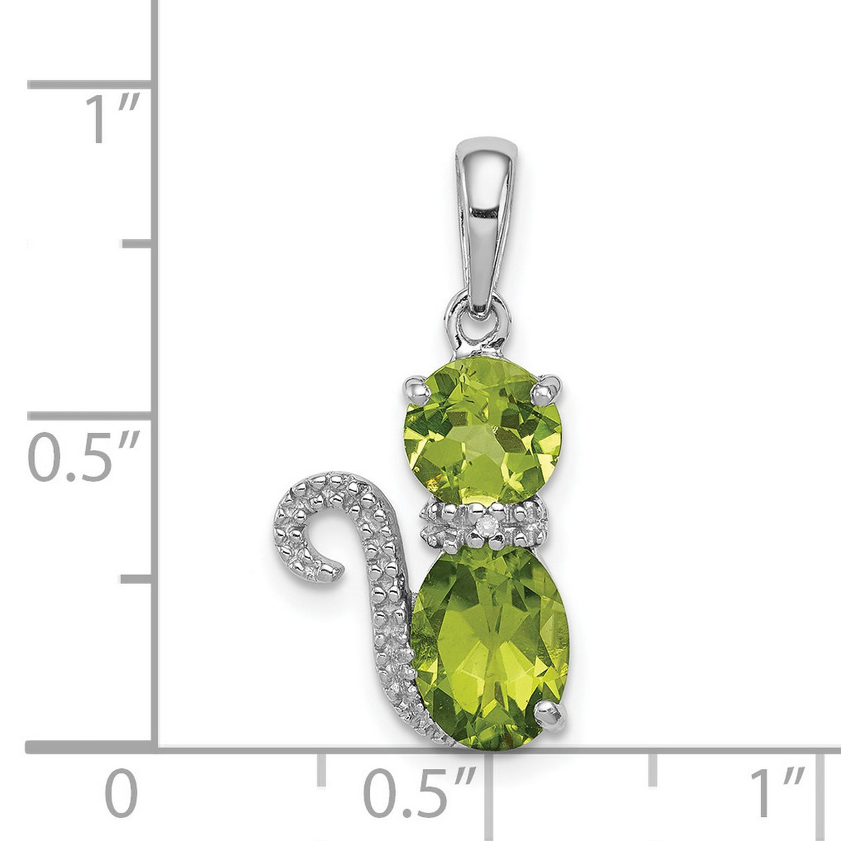 Peridot and Diamond Cat Charm Pendant in Real 925 Sterling Silver