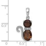 Smoky Quartz and Diamond Charm Pendant in Real 925 Sterling Silver