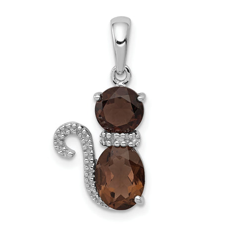 Smoky Quartz and Diamond Charm Pendant in Real 925 Sterling Silver