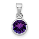 Sterling Silver Pendant with Amethyst Round Gemstone, Minimalist February Birthstone Design
