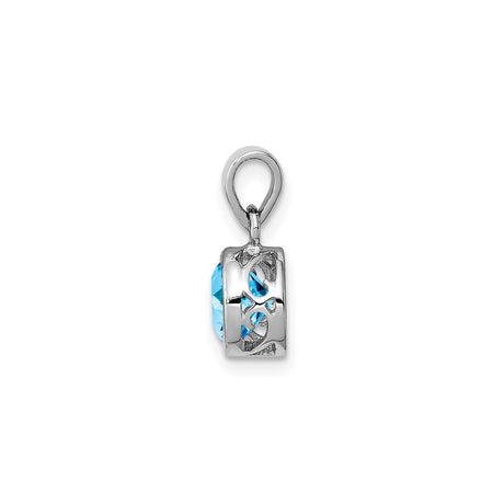 Sterling Silver Pendant with Faceted Sky Blue Topaz, Round Bezel, Minimalist Style for Women