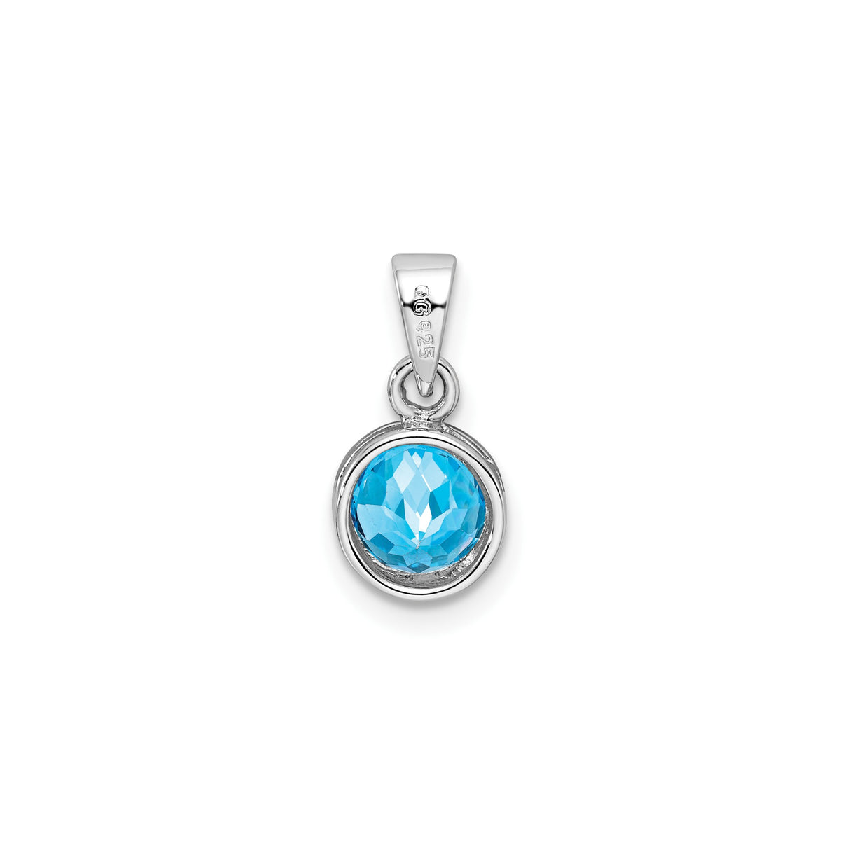 Sterling Silver Pendant with Faceted Sky Blue Topaz, Round Bezel, Minimalist Style for Women