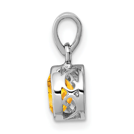 Sterling Silver Pendant with Citrine, Round Faceted Gemstone, November Birthstone Jewelry for Women