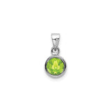 Sterling Silver Peridot Pendant with Round Green Gemstone in Bezel Setting, Minimalist Design