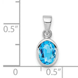 Polished Blue Topaz Oval Charm Pendant in Real 925 Sterling Silver