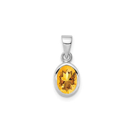 Sterling Silver Oval Citrine Pendant, Bezel Set Yellow Orange Gemstone, Classic Minimal Jewelry