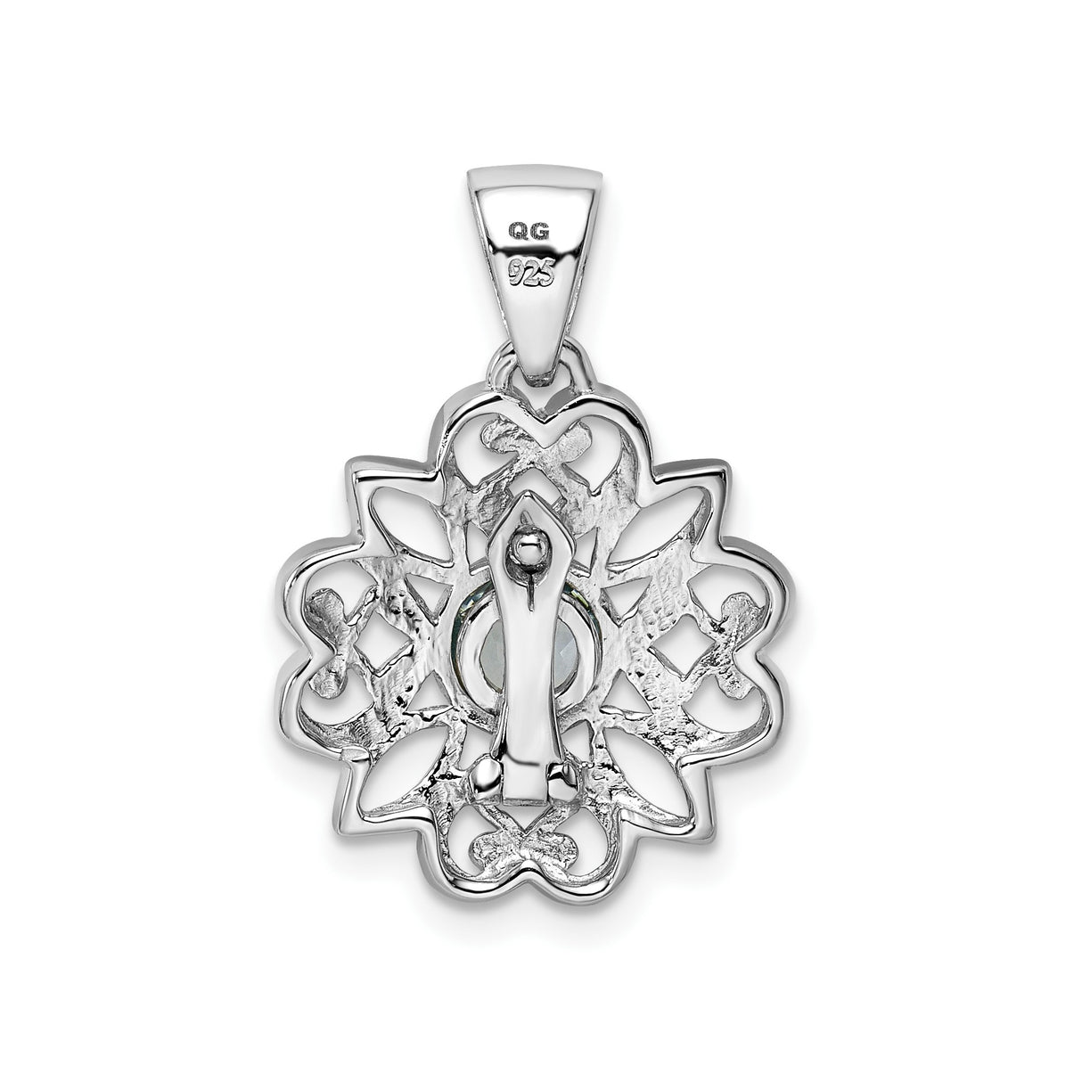 Sterling Silver Pendant with Swiss Blue Topaz, Mandala Floral Design, Celtic Knotwork