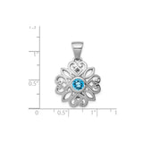 Sterling Silver Pendant with Swiss Blue Topaz, Mandala Floral Design, Celtic Knotwork