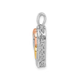 Sterling Silver Heart Pendant with Diamond Accents and Interlocking Tri-Color Hearts for Women