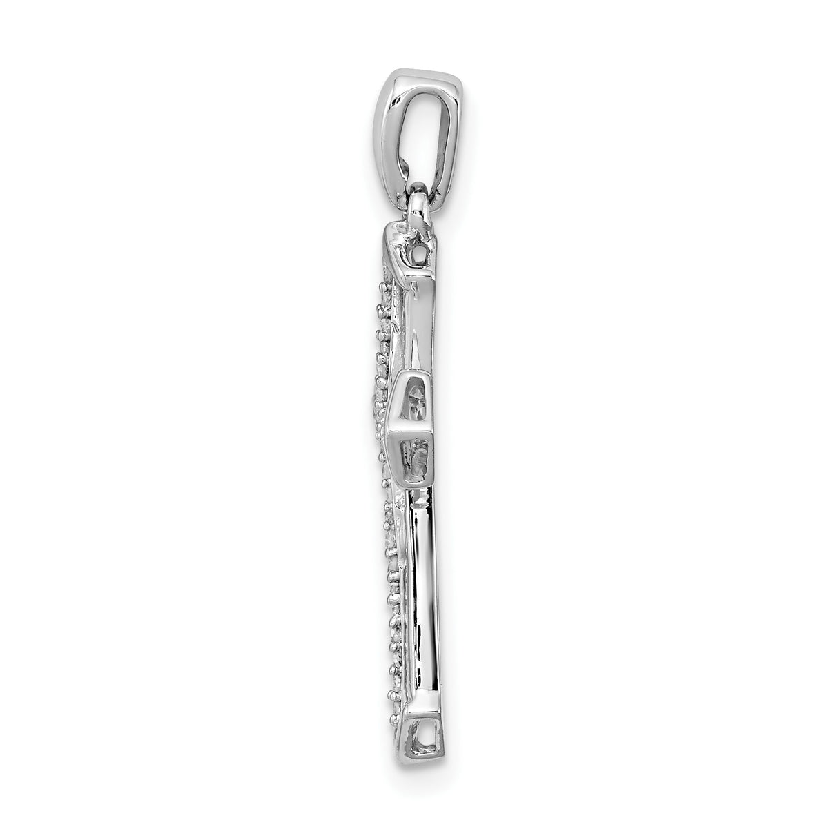 Sterling Silver Cross Pendant with Diamond, Beveled Design, Religious Jewelry for Men and Women