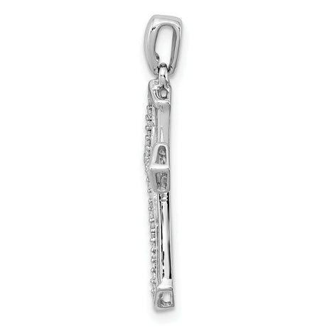 Sterling Silver Cross Pendant with Diamond, Beveled Design, Religious Jewelry for Men and Women