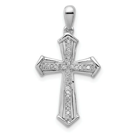 Sterling Silver Cross Pendant with Diamond, Beveled Design, Religious Jewelry for Men and Women