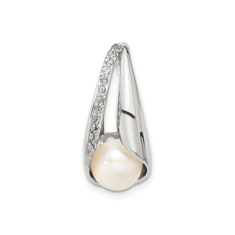 Sterling Silver Teardrop Pendant with Cultured Pearl and Cubic Zirconia Accents