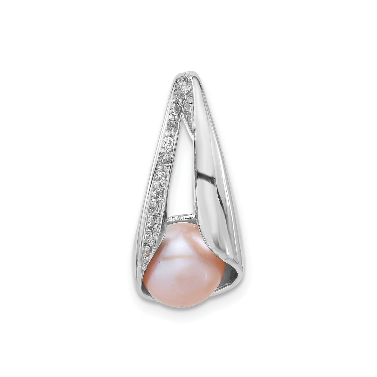 Sterling Silver Teardrop Pendant with Pink Freshwater Pearl and Cubic Zirconia Accent