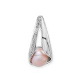 Sterling Silver Teardrop Pendant with Pink Freshwater Pearl and Cubic Zirconia Accent