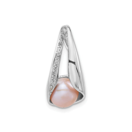 Sterling Silver Teardrop Pendant with Pink Freshwater Pearl and Cubic Zirconia Accent