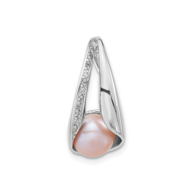 Sterling Silver Teardrop Pendant with Pink Freshwater Pearl and Cubic Zirconia Accent