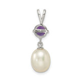 Sterling Silver Pendant with Amethyst and Freshwater Pearl Drop, Teardrop Spiritual Design
