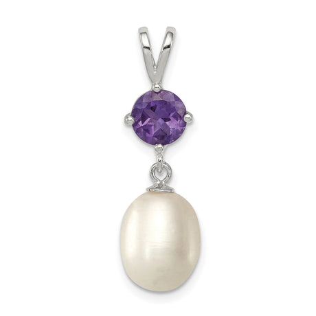 Sterling Silver Pendant with Amethyst and Freshwater Pearl Drop, Teardrop Spiritual Design