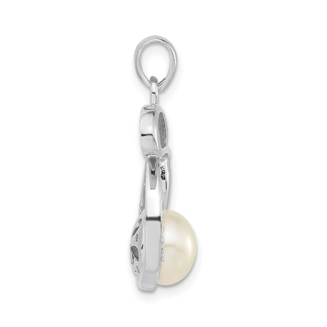 Sterling Silver Bunny Pendant with Pearl and Cubic Zirconia Accents, Rabbit Design Jewelry